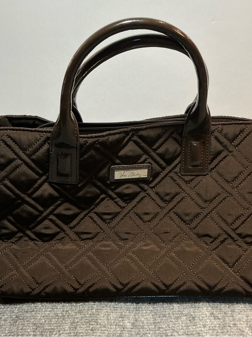 Vera Bradley Quilted Satchel in Dark Brown with Patent Handles